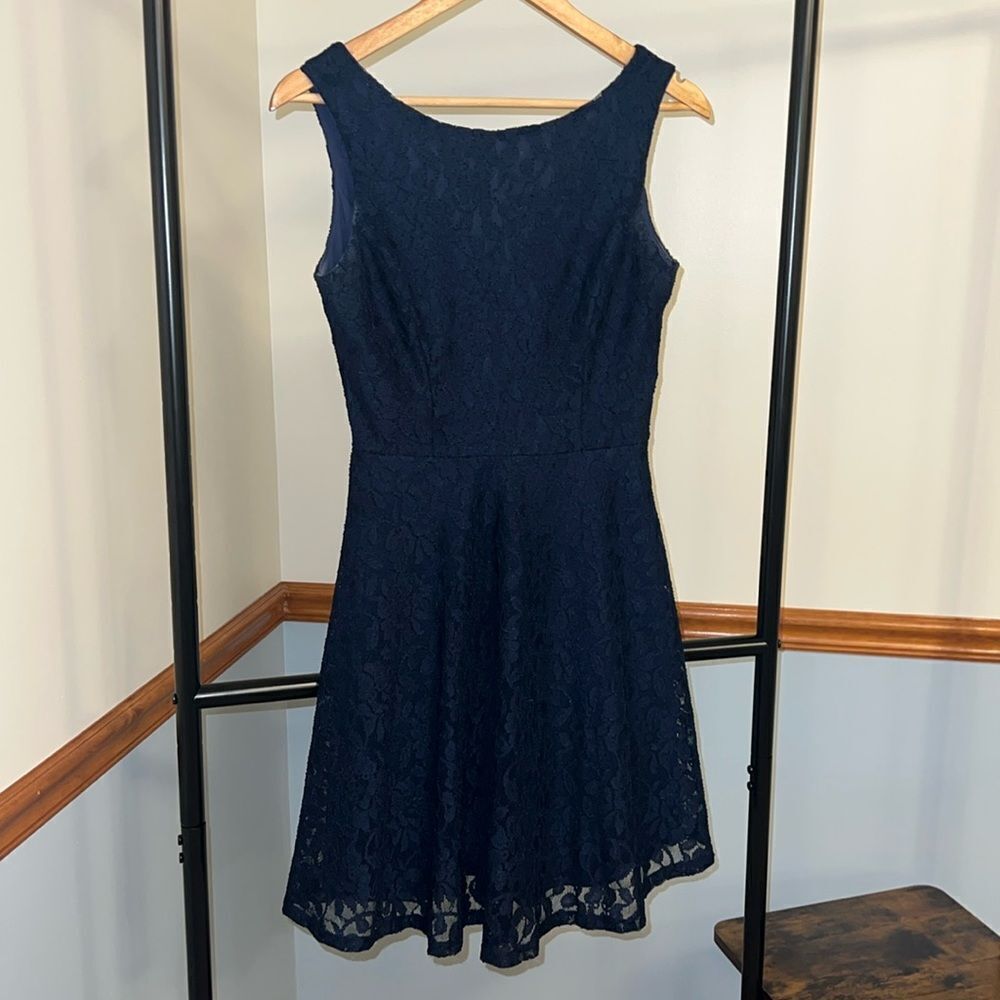 Juniors Specklers Navy Blue Zip Up Winter Formal Dress